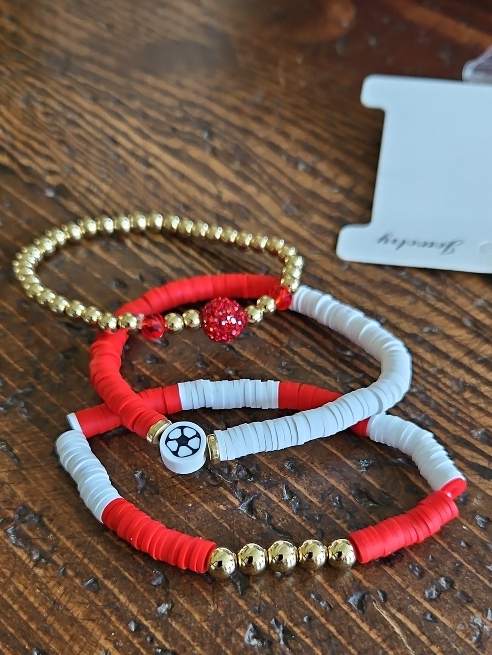 Red & White Beaded Bracelet Set